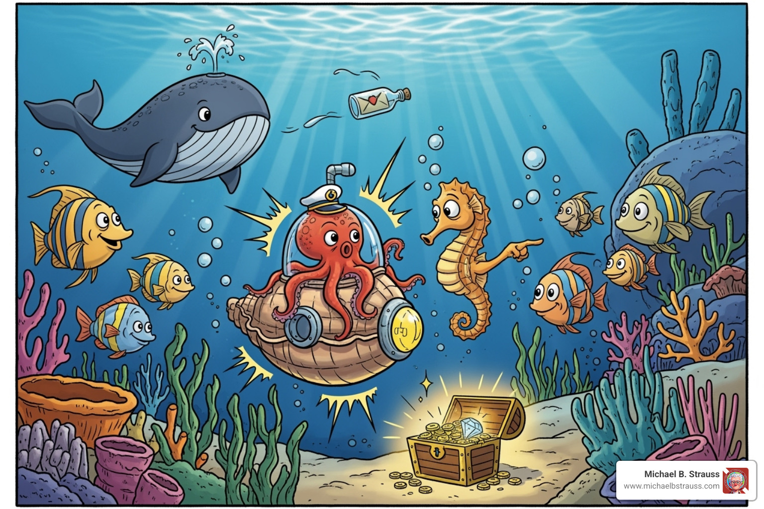 a comic panel depicting a narrative about marine animals - marine biology comics