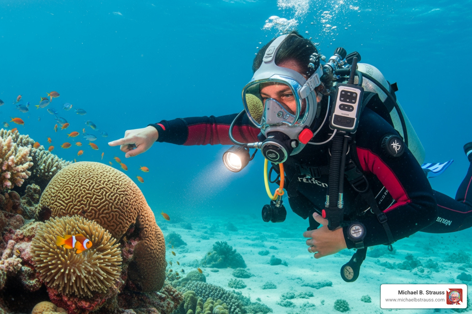 professional diver using an FFM with communication gear - full face scuba masks