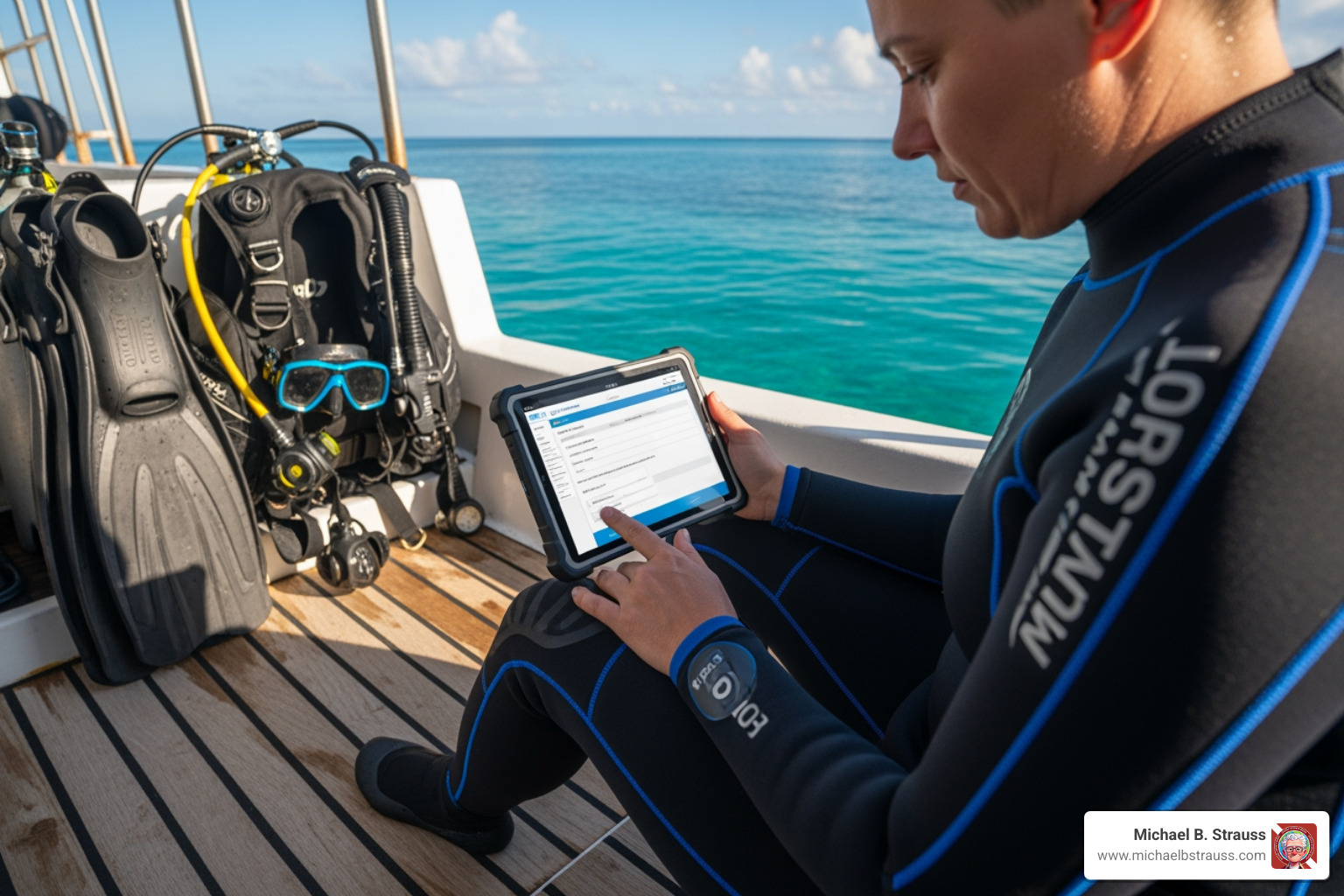 a diver reviewing a medical questionnaire on a tablet before a dive - how long does a diving medical last