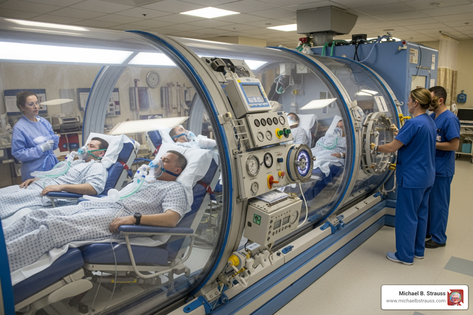 Multi-place hyperbaric chamber used for diving accident treatment - decompression sickness expert diagnosis