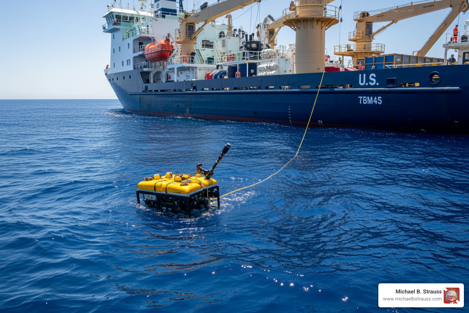 a remotely operated vehicle tethered to a research vessel - underwater robotics research