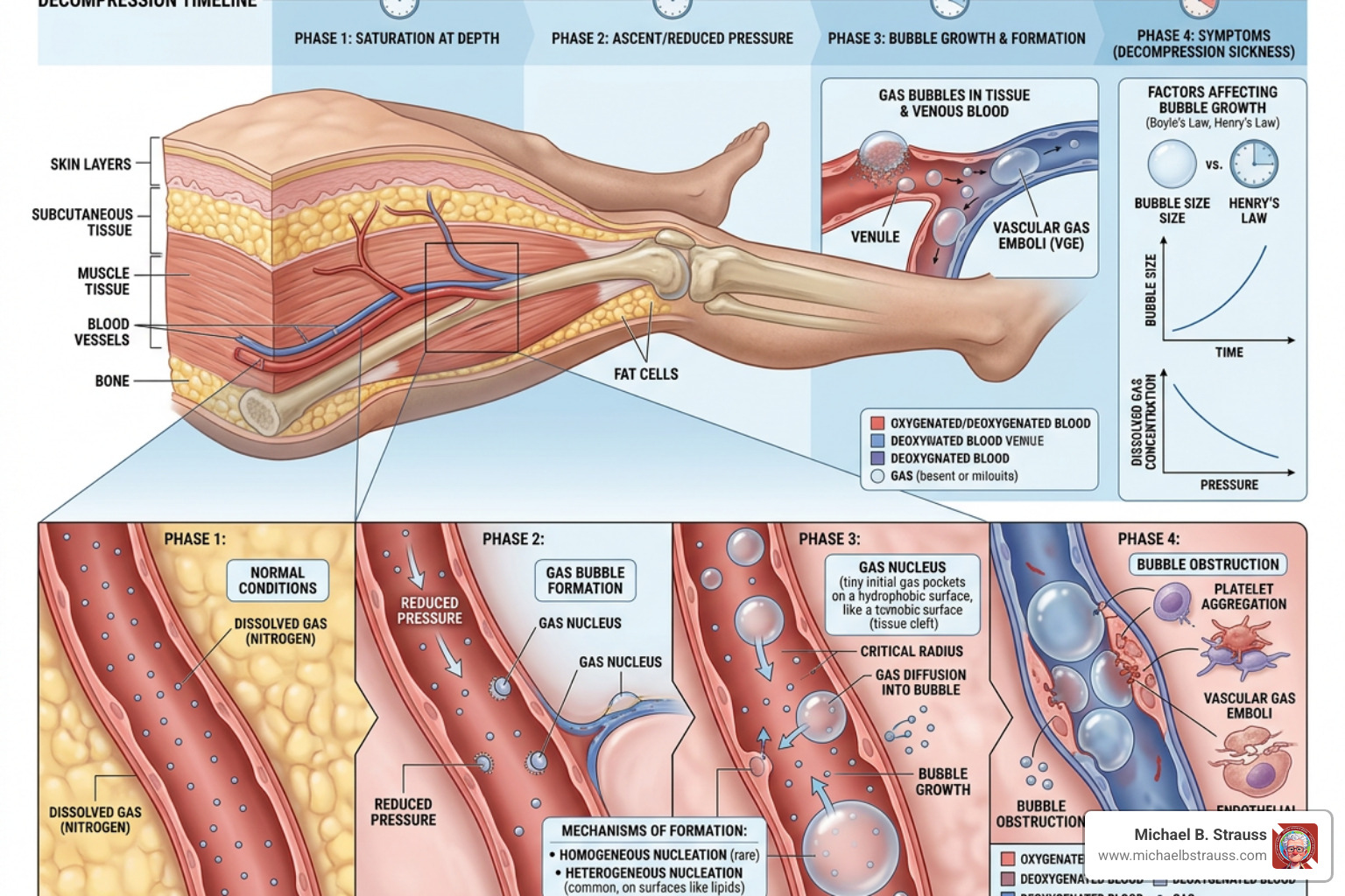a scientific diagram related to bubble formation - Can you recommend some authoritative books on the topic of decompression