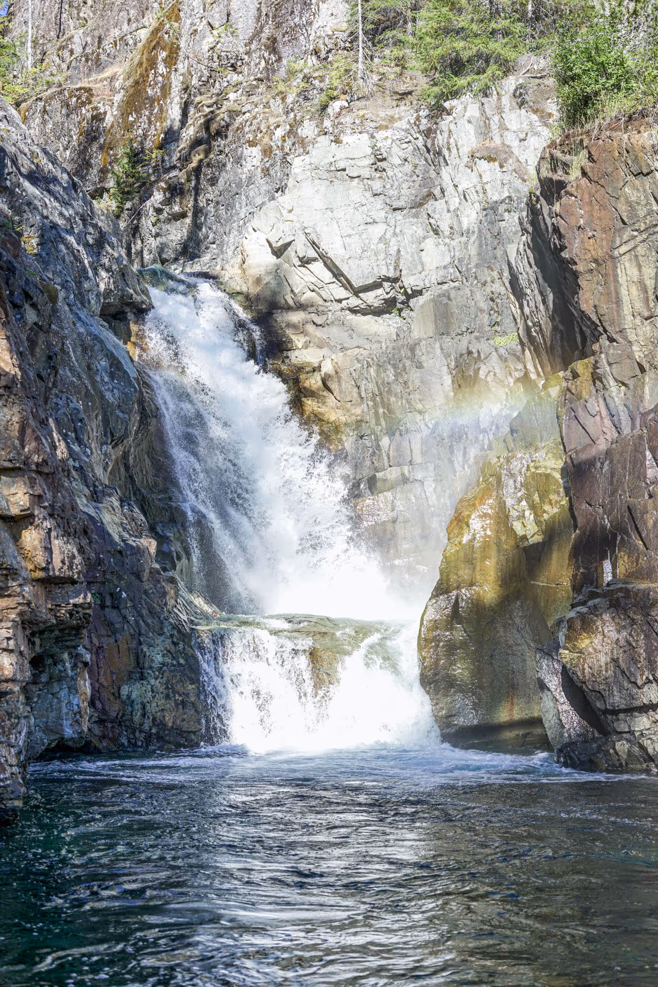 portrait shot of upper portion of the waterfall at lower myra falls