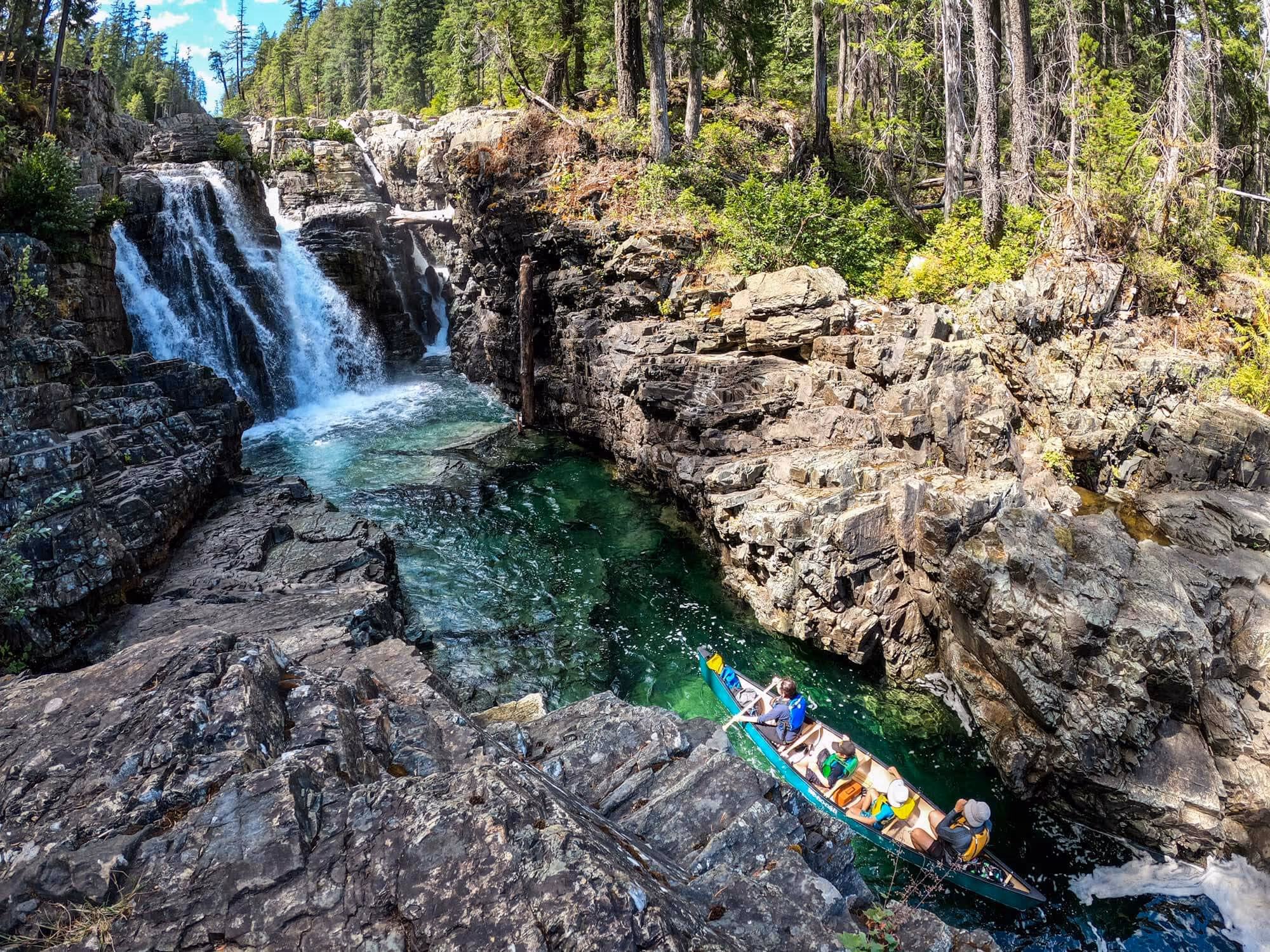 family canoes into lower myra falls