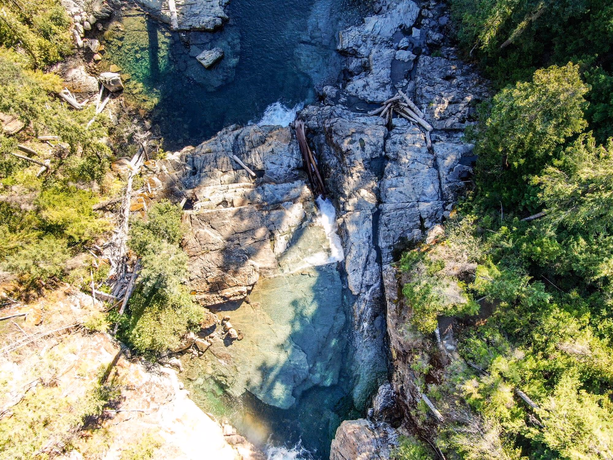top down view of lower myra falls