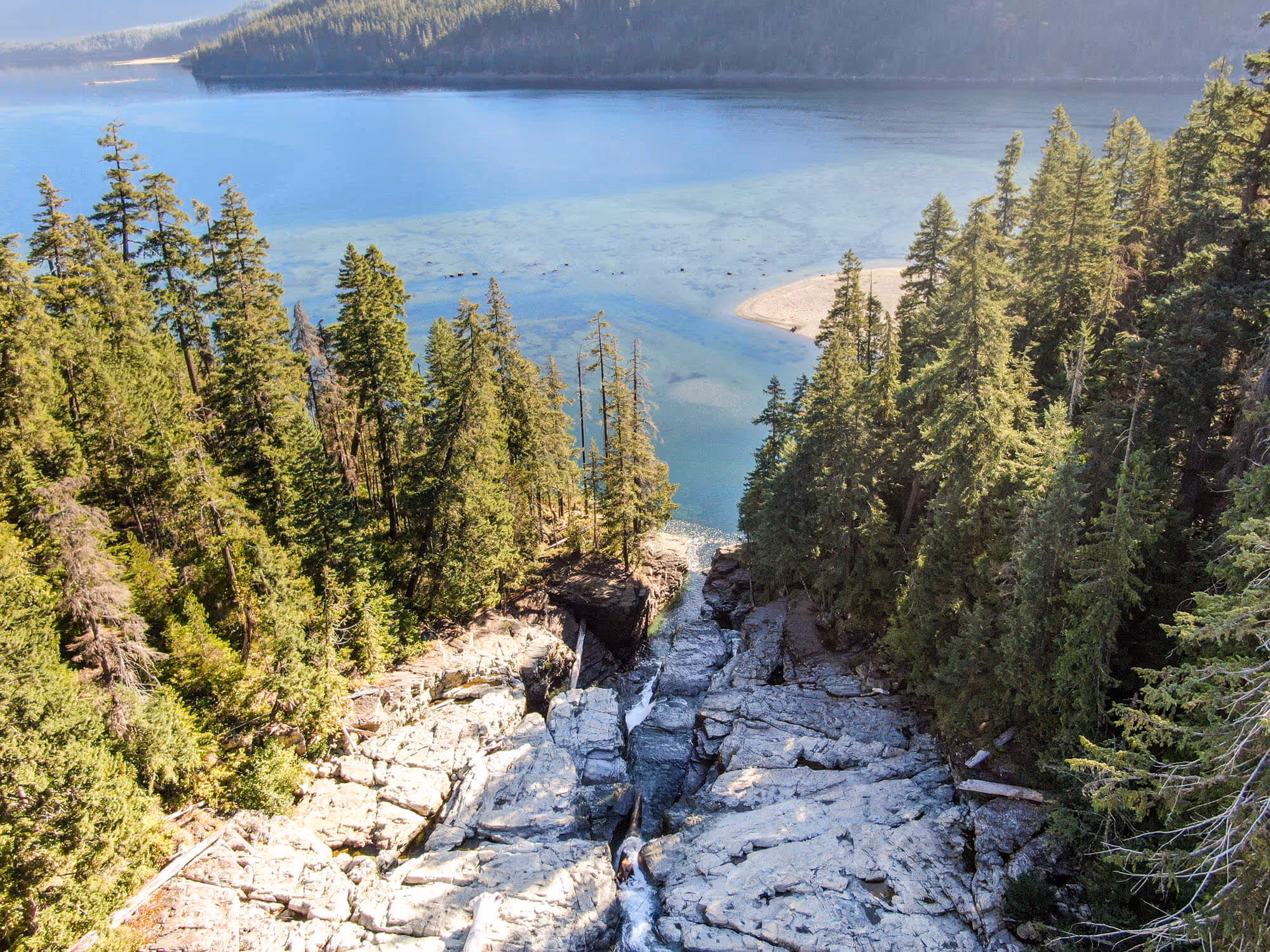 view of buttle lake from lower myra falls