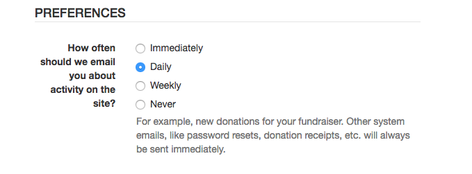 Fundraiser digest notification emails