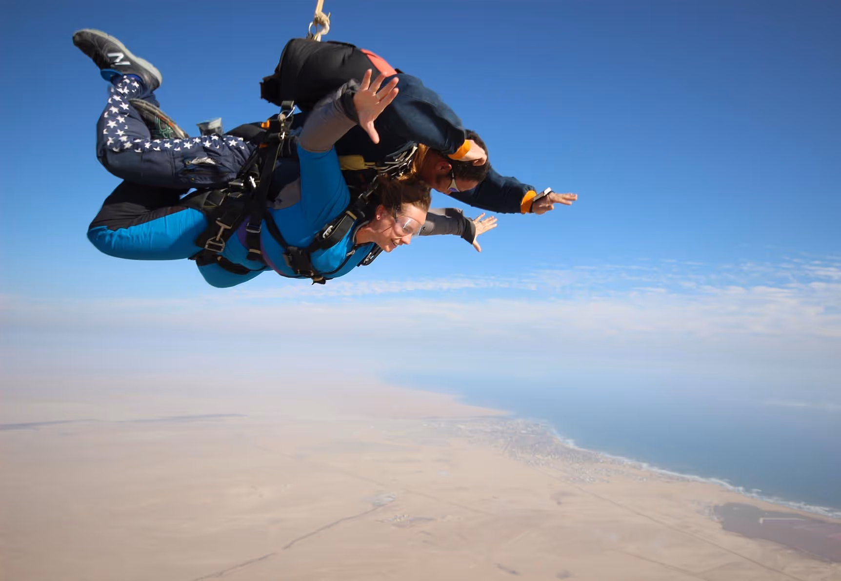 Tandem skydiving is a popular activity in Swakopmund