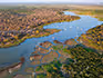 An aerial view over the river and channels of the Savuti. 