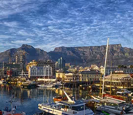 Cape Town harbour, waterfront and Table Mountain. 