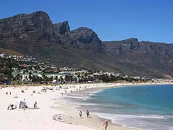 View of people on the beach at Camps Bay.