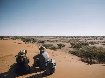 Our guests enjoying the view of the Kalahari dunes