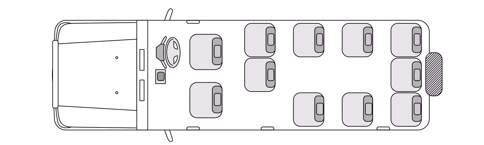 A diagram showing the seating arrangement of the 11-seater safari vehicle