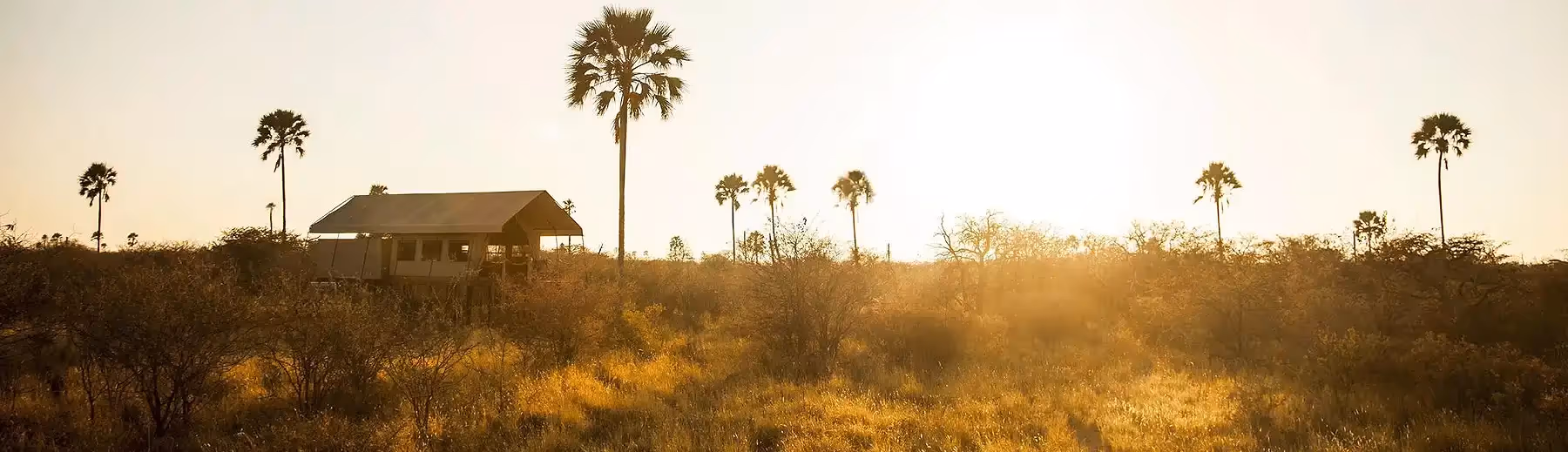 The tents at Camp Kalahari in Makgadikgadi Pans, the the vast, dry landscape stretching out in all directions
