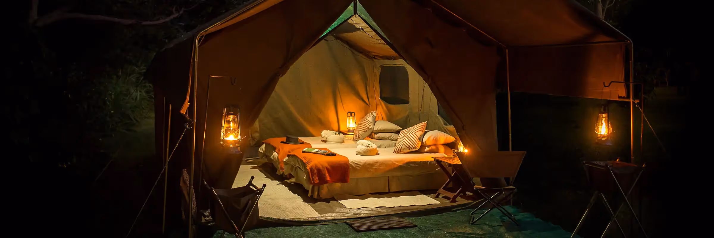 Luxury mobile camping tent at night