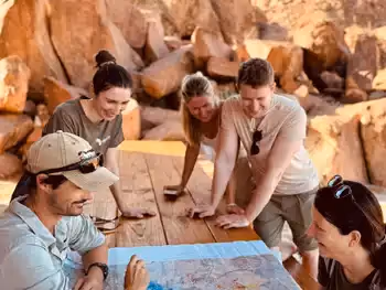 Study the map and plan each day’s route in search of the elephants.