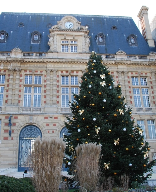 jolie sapin de noël devant une maire