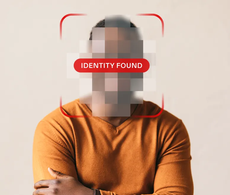 Identity found alert over man's pixilated face