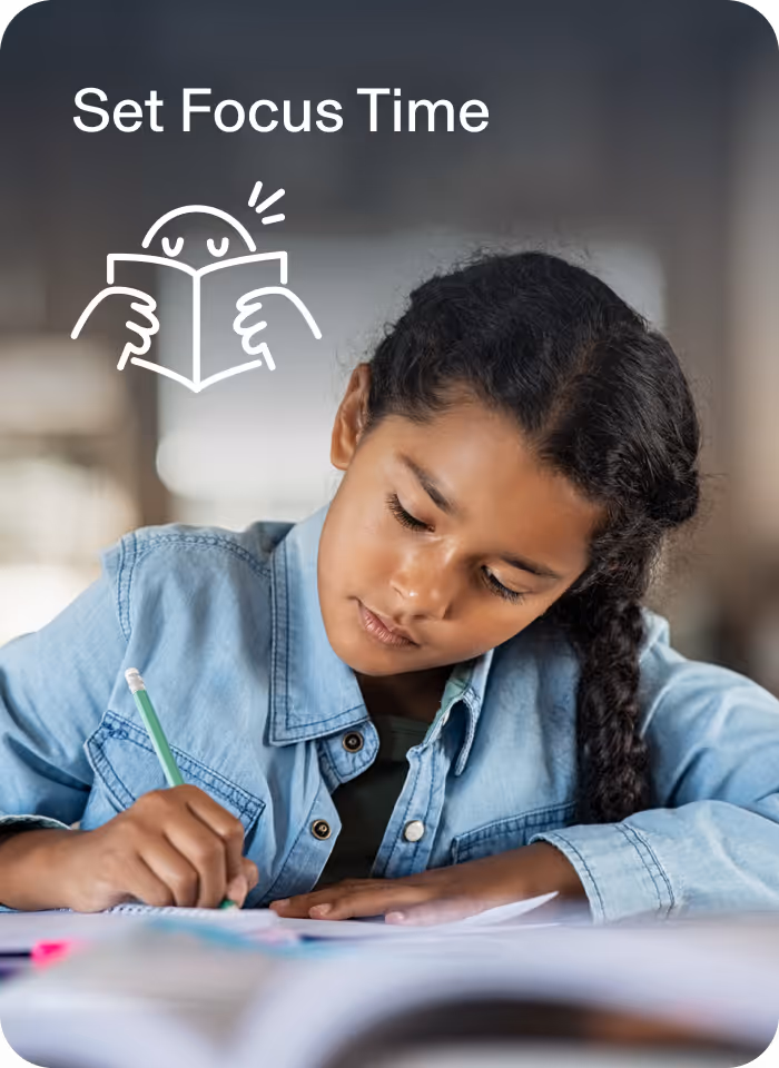 Set Focus Time image showing young girl doing homework.