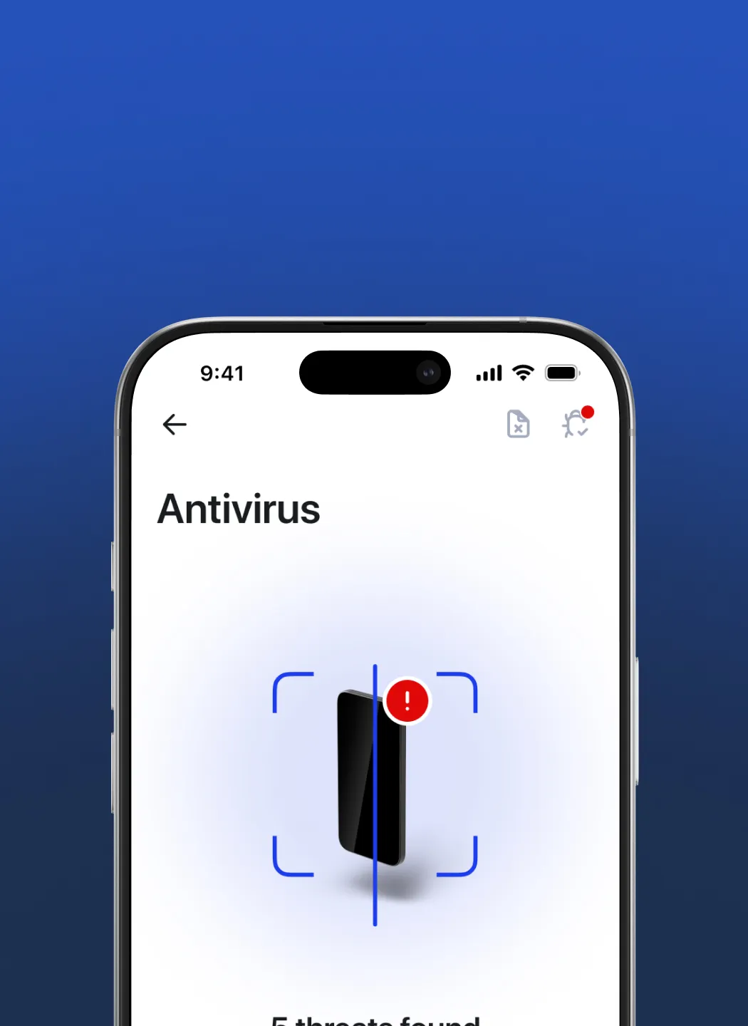 Image of a phone showing the antivirus feature in app