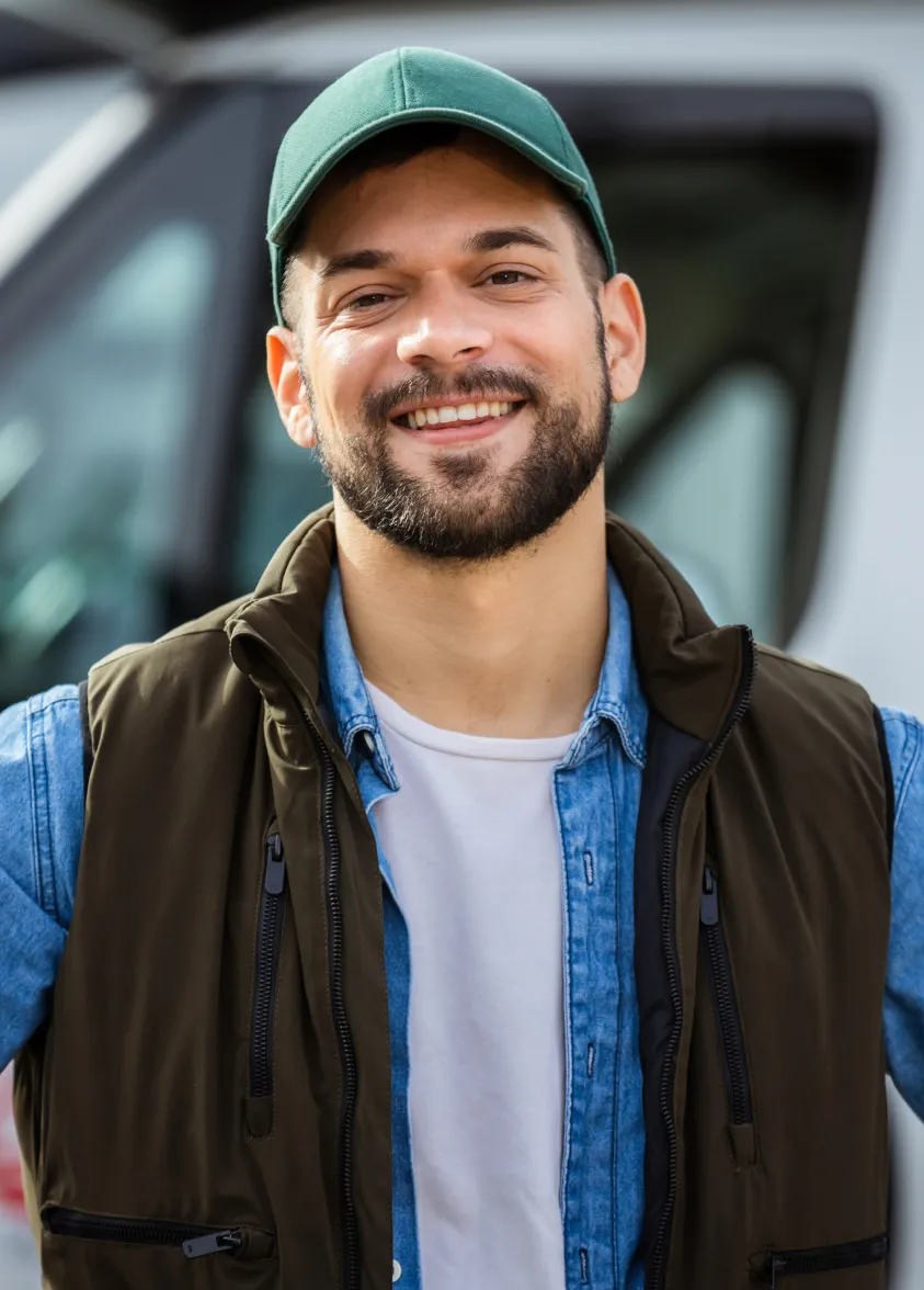 Happy man in a trucker hat