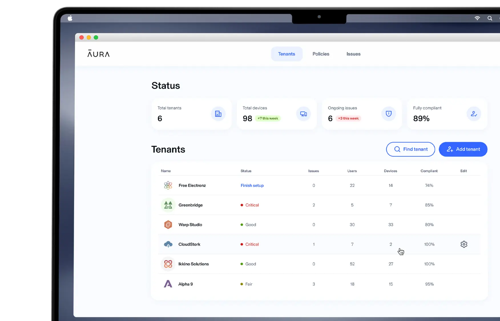 Aura product on a laptop.