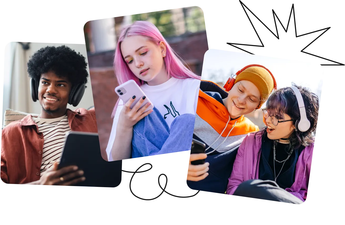 Collage of diverse teenagers using smartphones and tablets