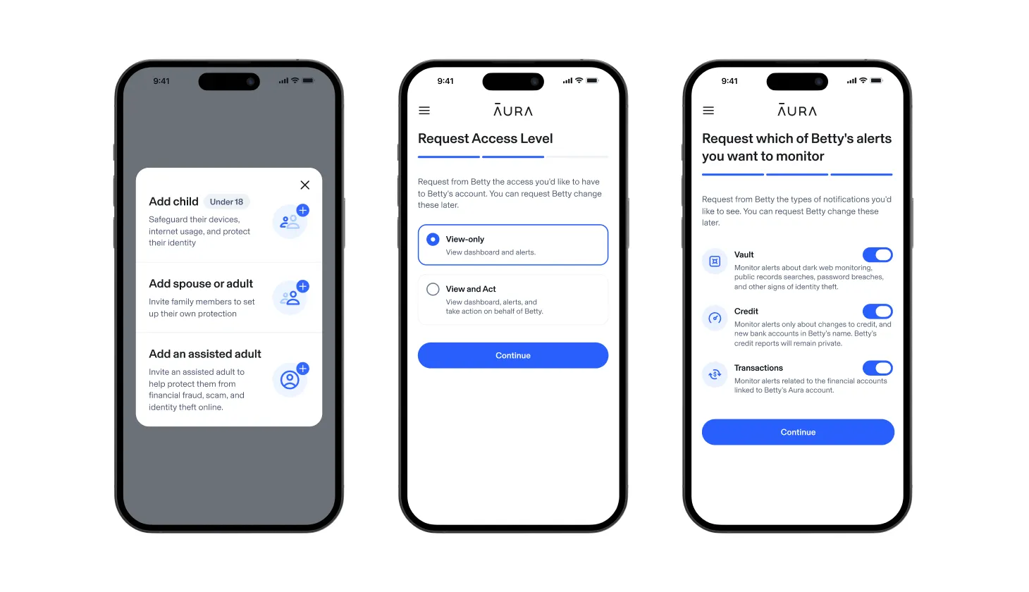Aura UI showing how Trusted Family Access works