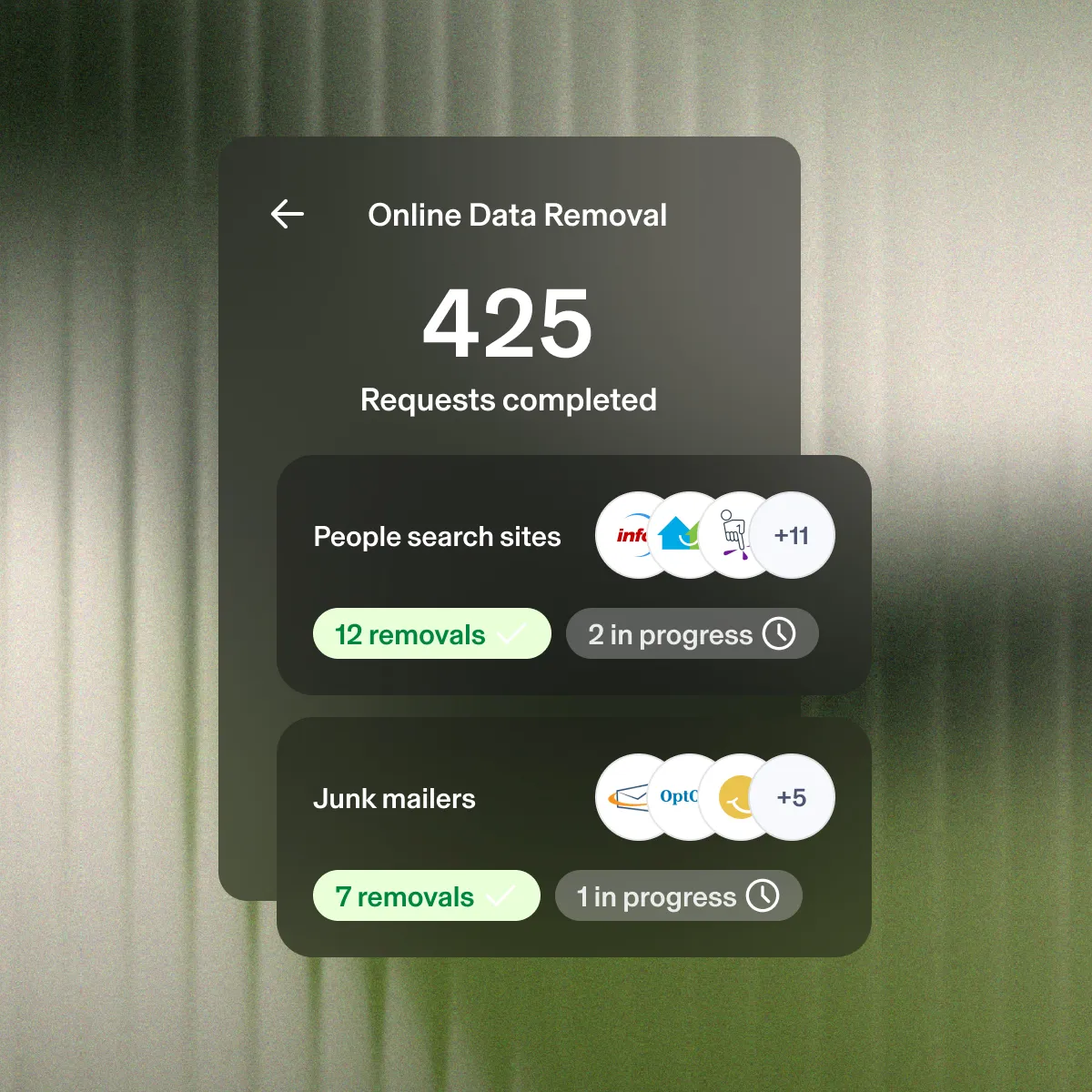 Aura's Online Data Removal feature with 202 requests completed