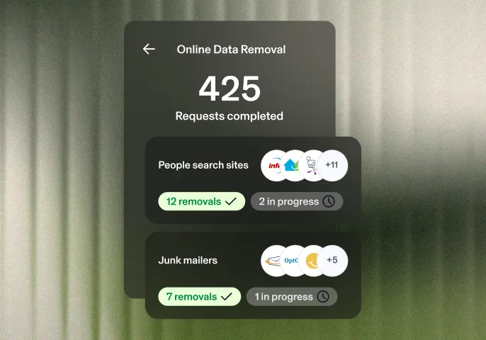 Aura's Online Data Removal feature with 202 requests completed