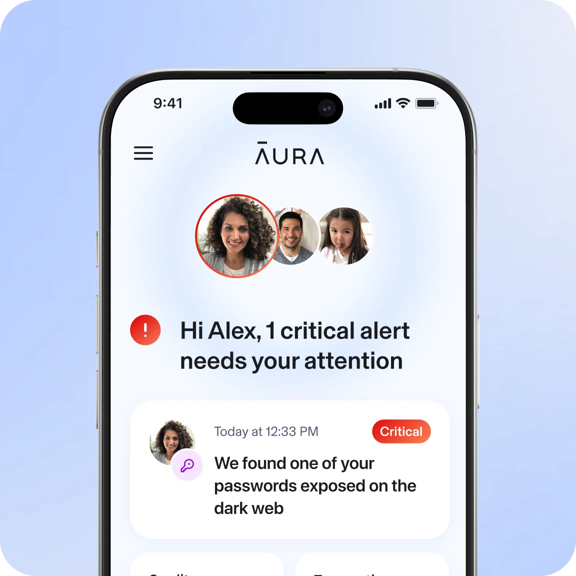 Step 2 - Aura app alerts screen showing breach notifications