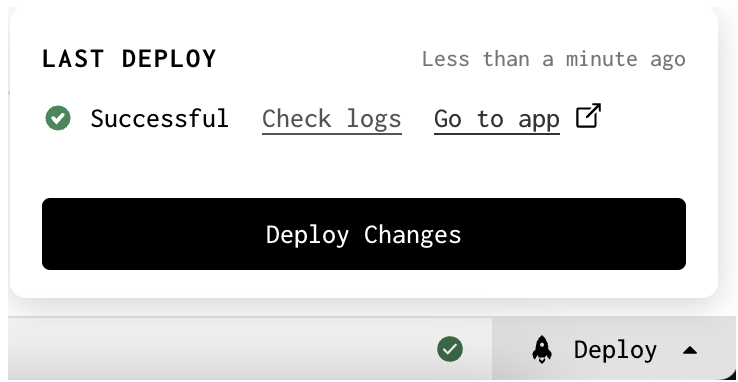 Screenshot of the deploy button in Gadget