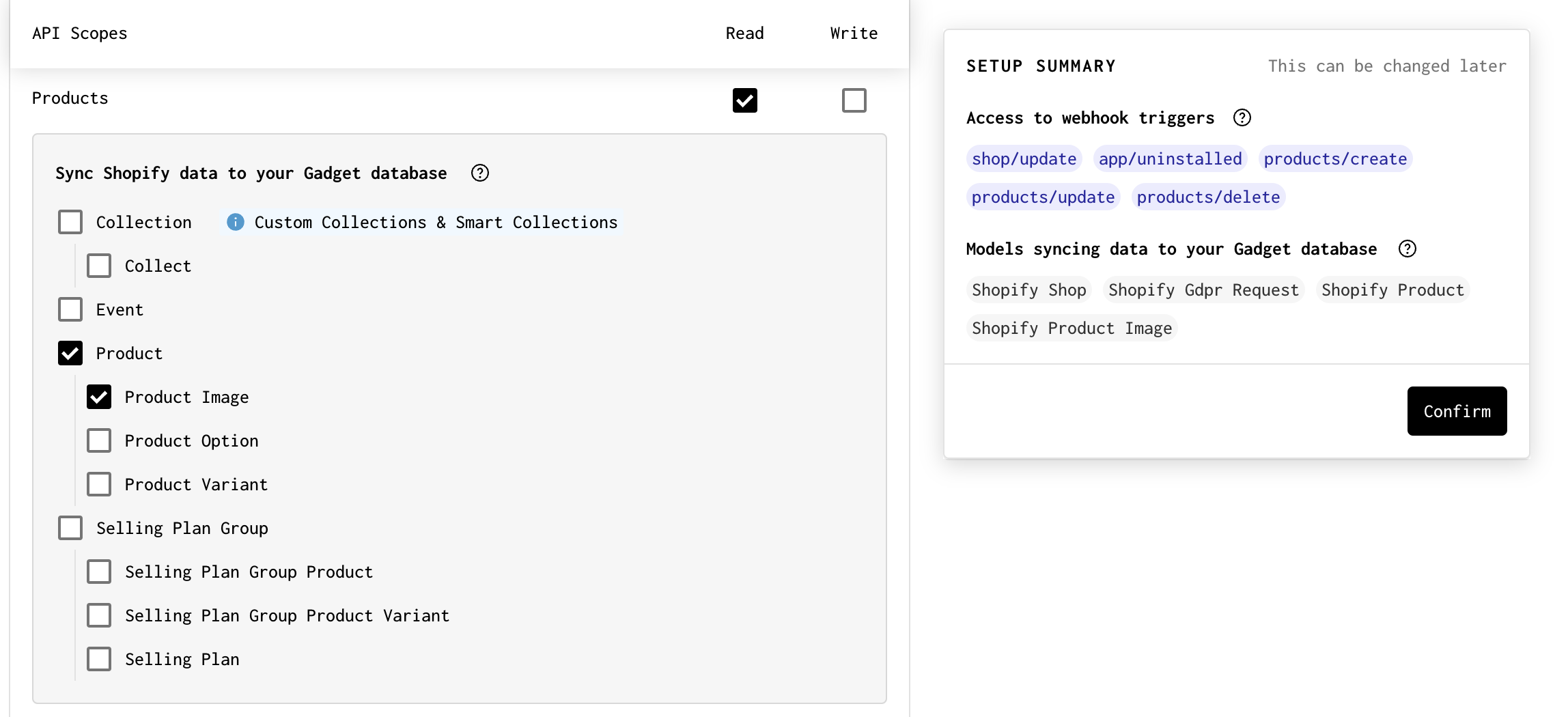 Select Product API scope + model