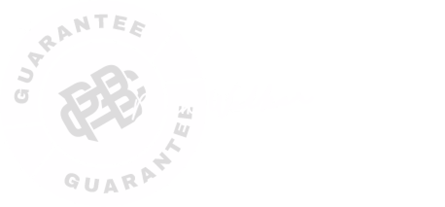 Circular stamp with the word 'GUARANTEE' repeated twice around a stylized interlocking 'DB' logo, followed by a cursive signature-like text.