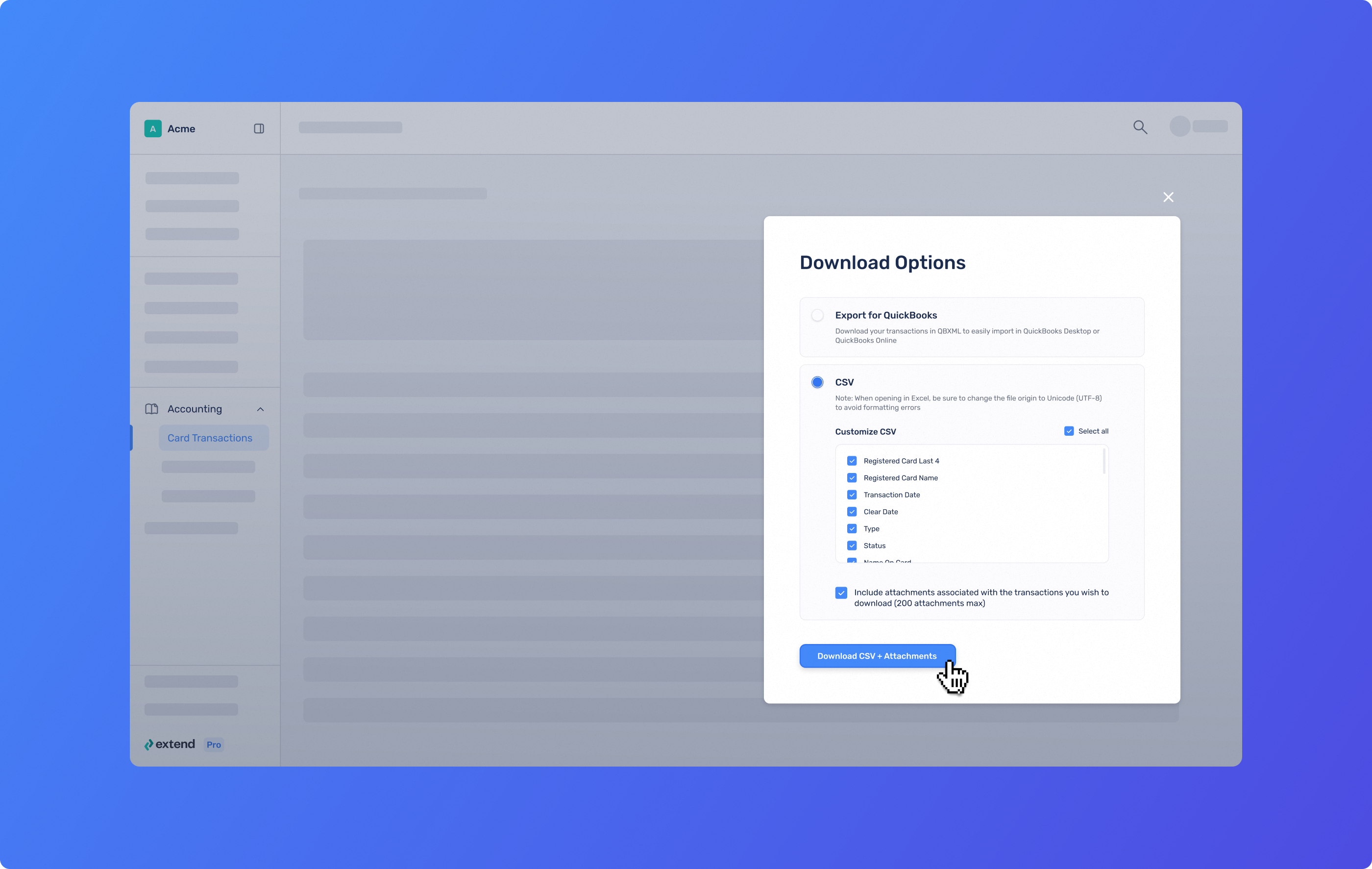 From the Extend web app, download reports that you need.