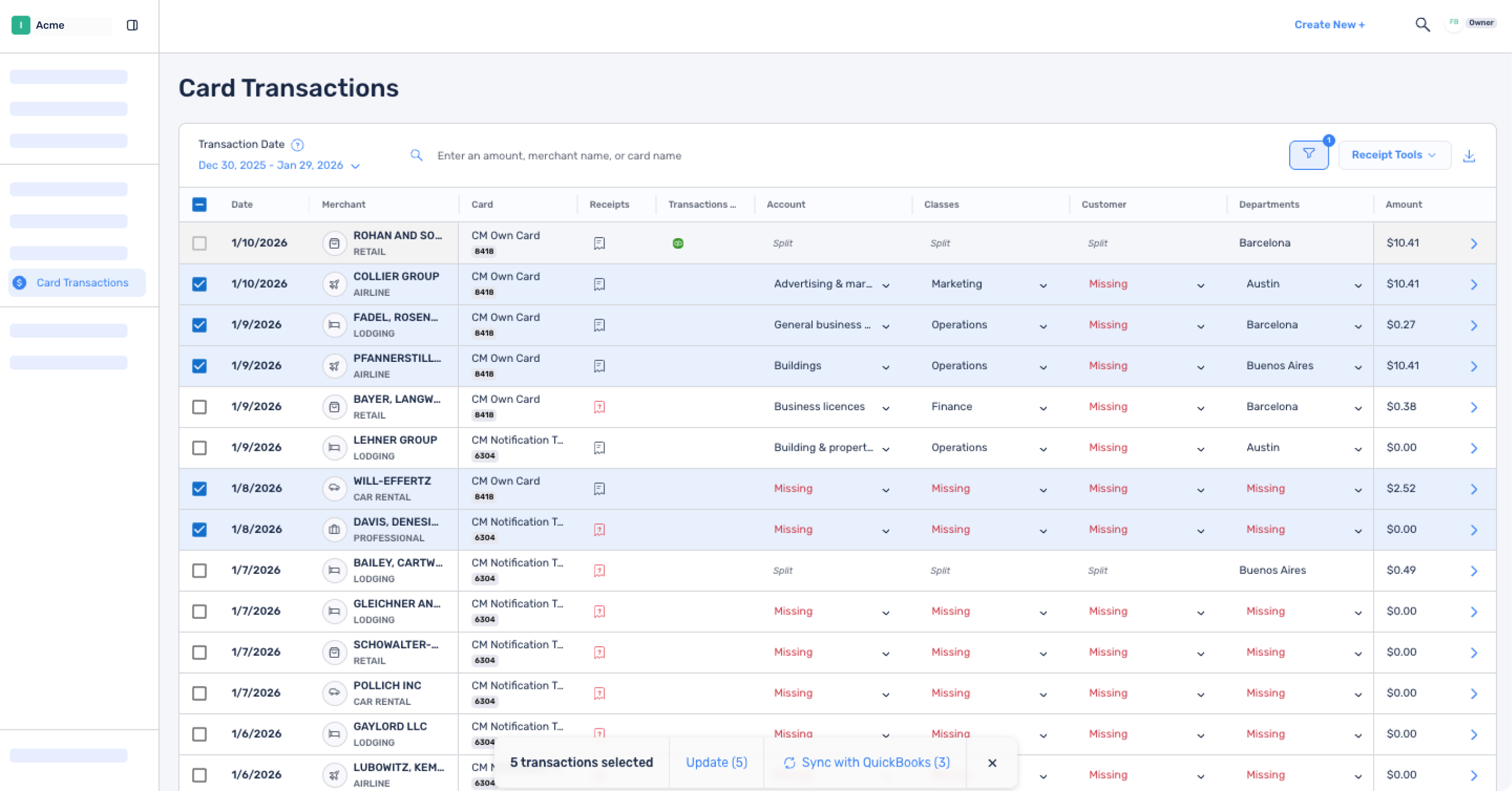 In the Extend web app, QuickBooks logo will appear on each successfully synced transaction.