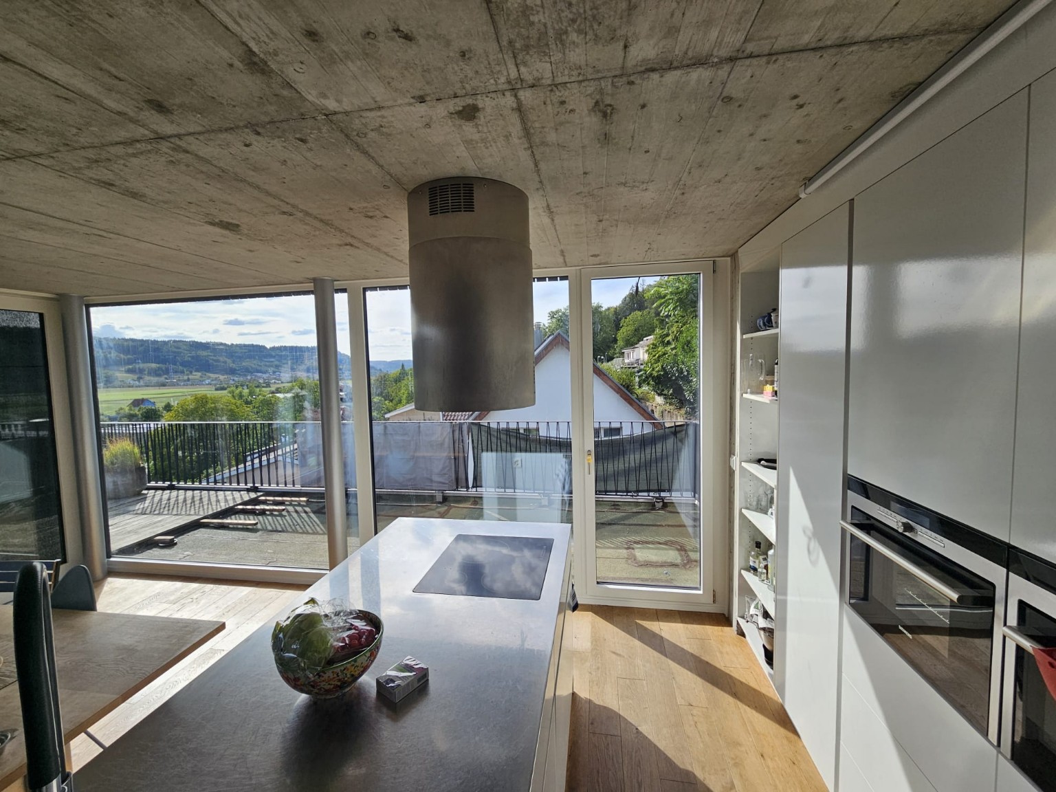 Innenansicht der SIRIUS V X Fenster mit Blick auf die Dachterrasse in Nussbaumen