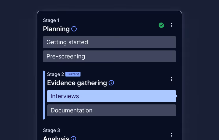 Image of UI describing the steps to whistle blowing case management