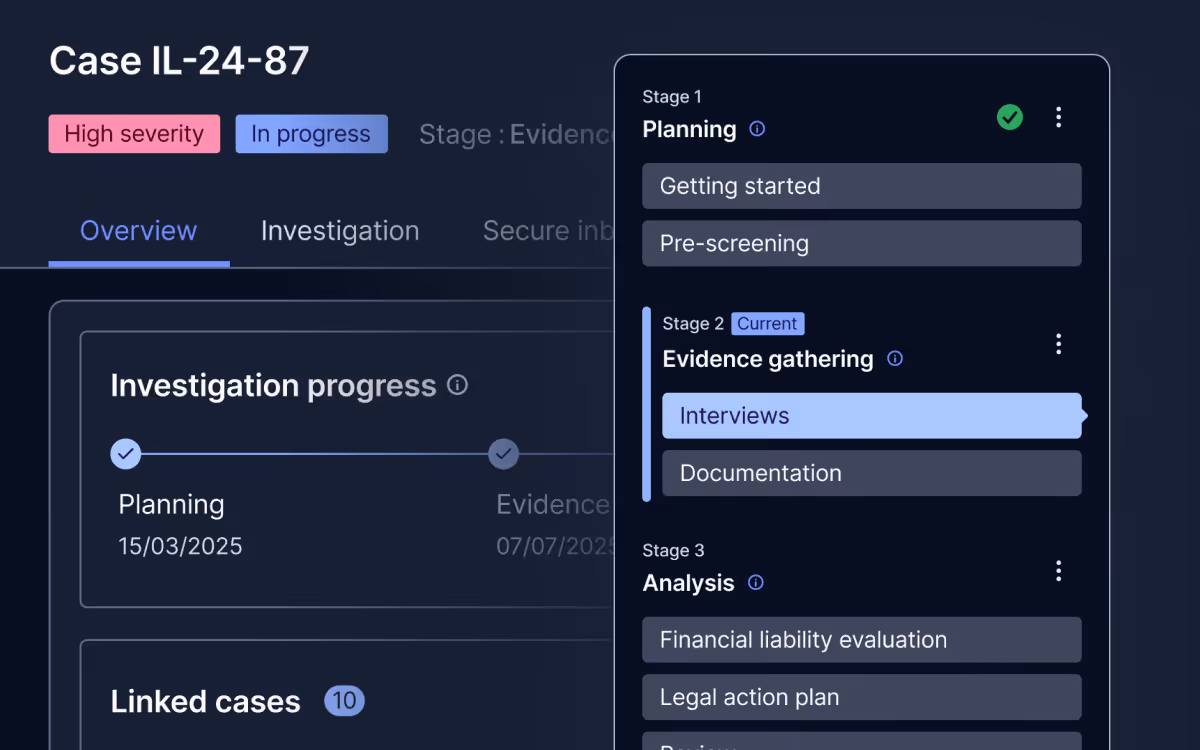 Image of UI describing the steps to whistle blowing case management