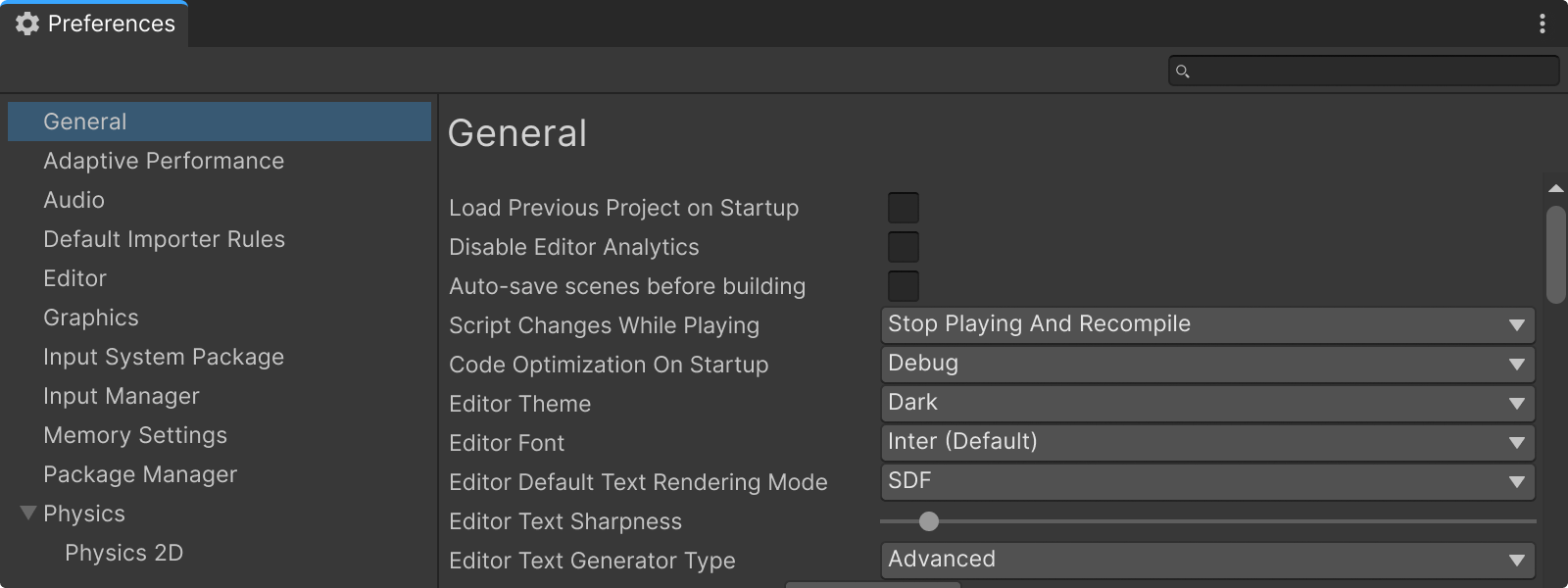 The General page on the Preferences window
