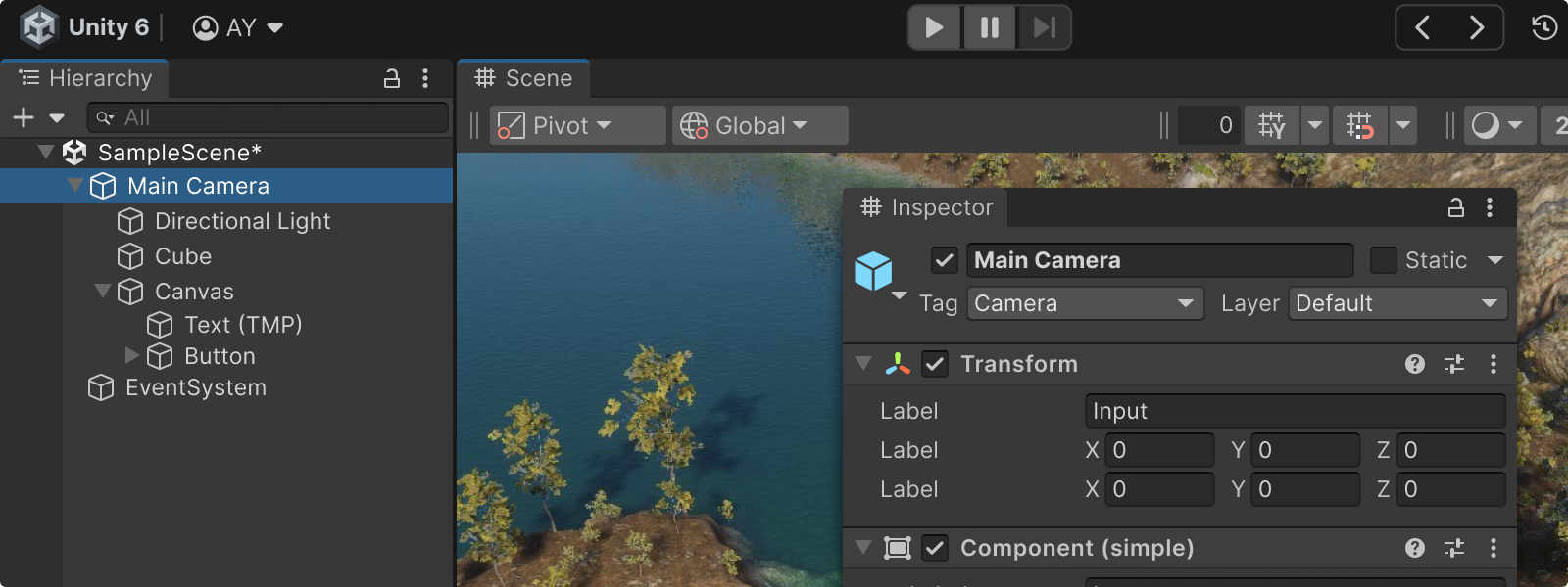 Showing selection feedback in the Hierarchy, affecting the Inspector view content