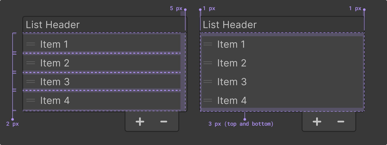 Item spacing details within lists.