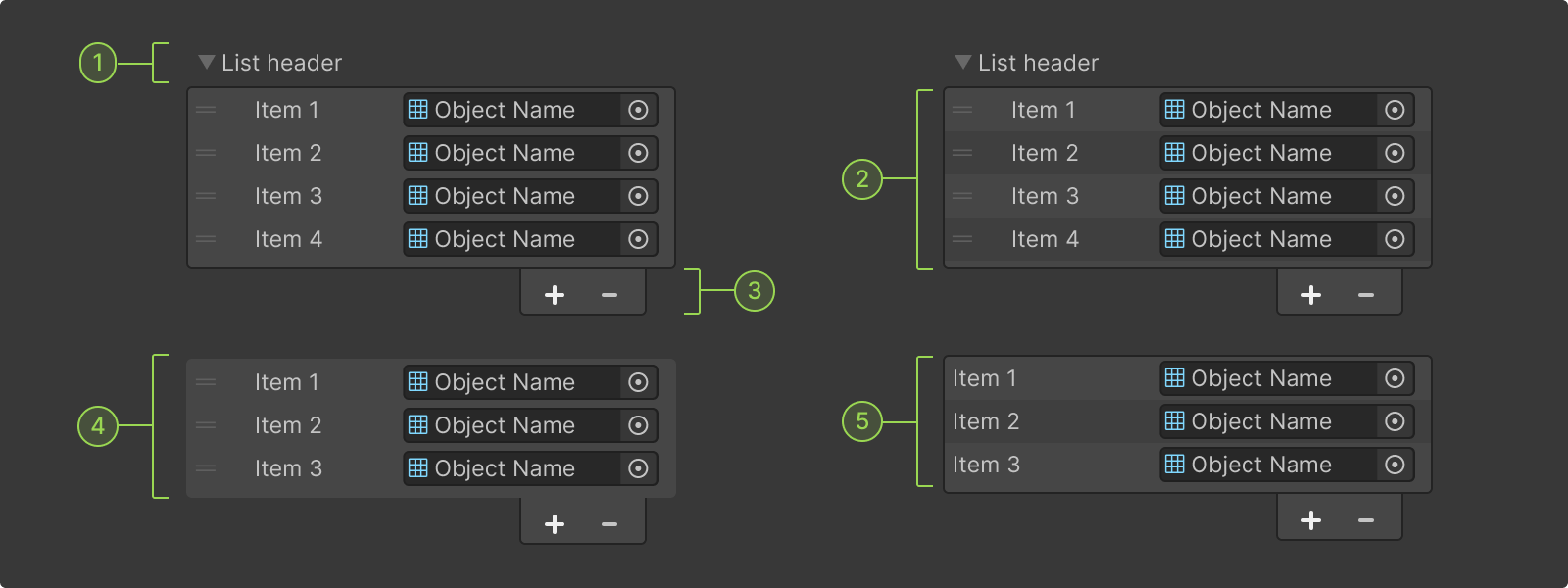 Anatomy of a List view with reordable option and its key parts