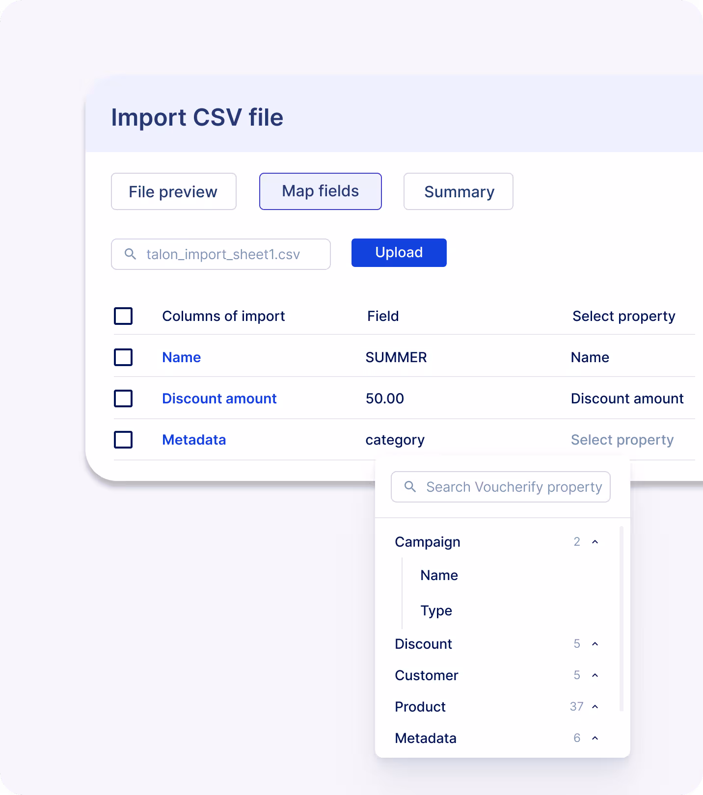 Visual showing data import