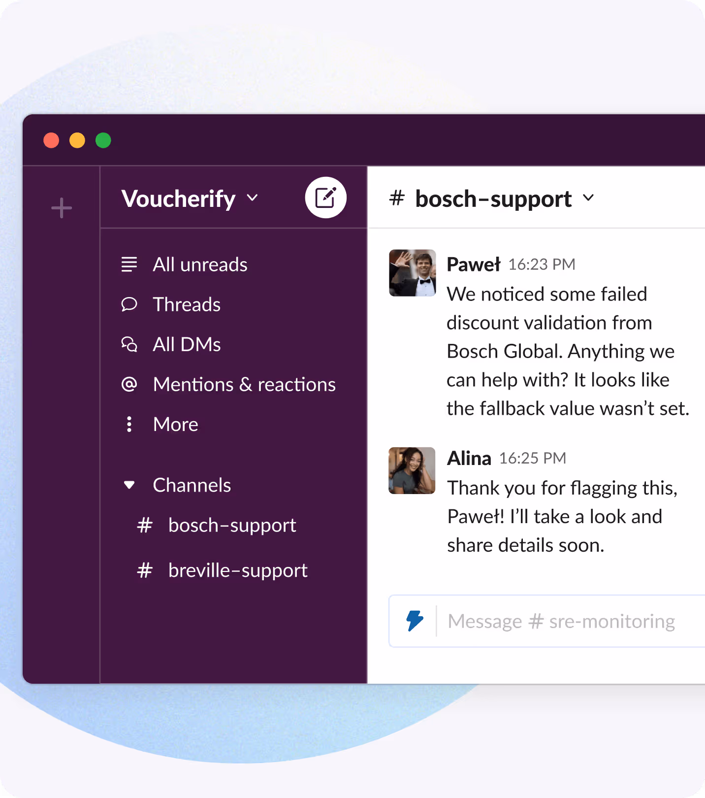 Visual of a Slack chat window