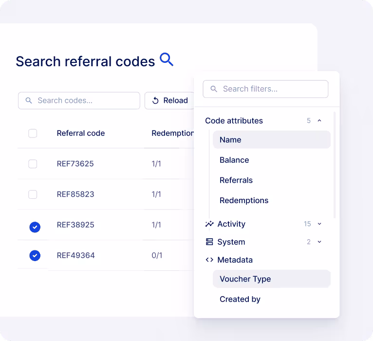 Visual of a search function for referral codes