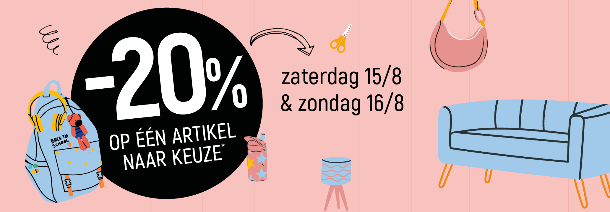 20% korting op één artikel naar keuze