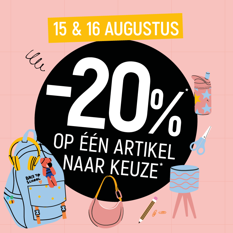 20% korting op één artikel naar keuze