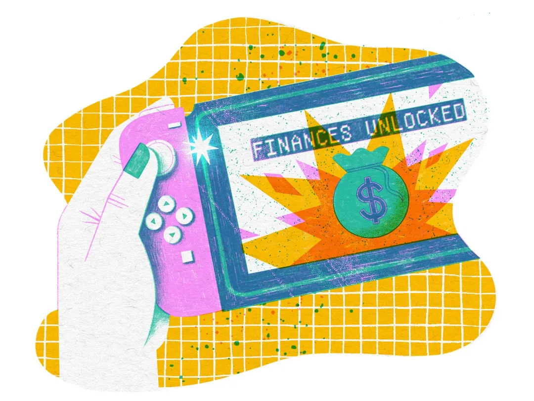 abstract video game with finances unlocked