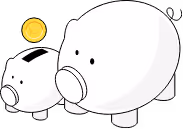 a junior piggy bank next to a parent piggy bank side by side